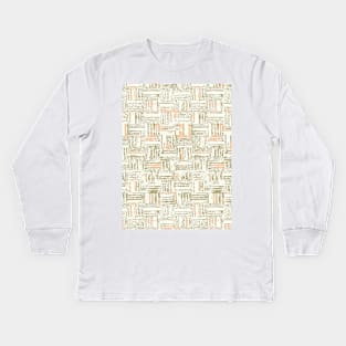 Wood block print beige Kids Long Sleeve T-Shirt